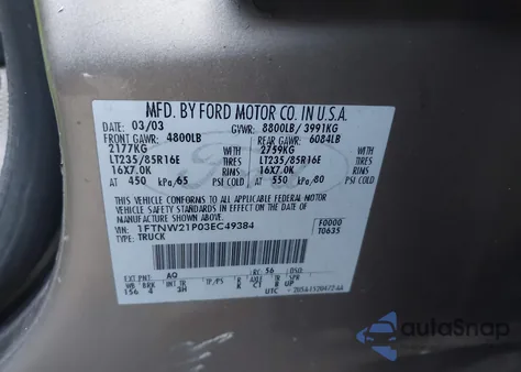 2003 Ford F-250 Lariat/Xl/Xlt from USA, damaged, VIN 1FTNW21P03EC49384